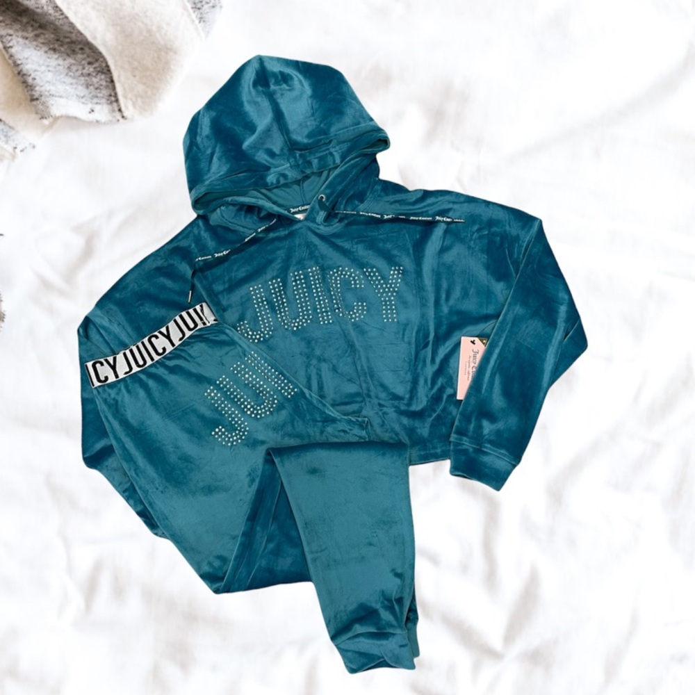 NWT Juicy Couture Teal Velour Pajama Loungewear Sleepwear Set Tracksuit Set
